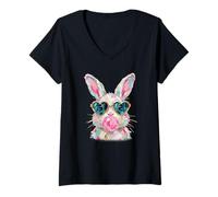 Donna Easter Cute Modern Abstract Bunny Paint Design Maglietta con Collo a V