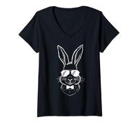 Donna Easter Day Kids Women Men Rabbit Sunglasses Bunny Egg Hunt Maglietta con Collo a V