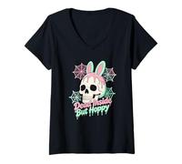 Donna Easter Dead Inside ma Hoppy Skull Bunny Pastel Goth Maglietta con Collo a V