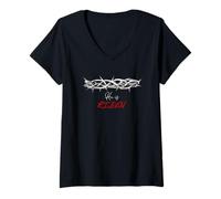 Donna Easter He Is Risen Shirt For Christians Matteo 28:6 Pasqua Maglietta con Collo a V