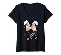 Donna Easter Nurse Coquette Bow Stetoscopio Bunny Scrub Rabbit Maglietta con Collo a V