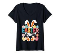 Donna Easter Squad Bunny Ears Egg Hunt Team Spring Holiday Family Maglietta con Collo a V