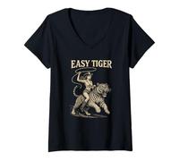 Donna Easy Tiger - Cowgirl Che cavalca con Sicurezza con Una Corda Maglietta con Collo a V