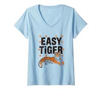 Donna Easy Tiger, motivo gatto selvatico rilassato Maglietta con Collo a V