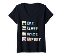 Donna Eat Sleep Anime Repeat Funny - Anime Manga - Effetto Tie Dye Maglietta con Collo a V