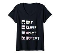 Donna Eat Sleep Anime Repeat Funny - Anime Manga - Effetto Tie Dye Maglietta con Collo a V