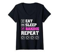 Donna Eat Sleep Bake Repeat Women Funny Mother's Day Baking Mom Maglietta con Collo a V