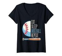Donna Eat Sleep Baseball Repeat Player Sport Uomini Ragazzi Bambini Giovani Maglietta con Collo a V