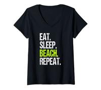 Donna Eat Sleep Beach Repeat Maglietta con Collo a V