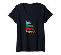 Donna Eat Sleep Blues Repeat per Gli Amanti della Musica Blues Maglietta con Collo a V