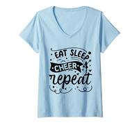 Donna Eat Sleep Cheer Repeat | Cheerleader Maglietta con Collo a V