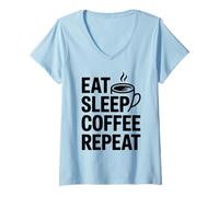 Donna Eat Sleep Coffee Repeat Maglietta con Collo a V