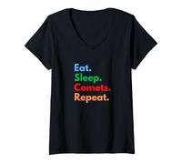 Donna Eat Sleep Comets Repeat per Le Stelle cadenti e Gli Amanti delle comete Maglietta con Collo a V