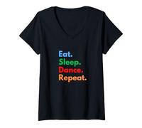 Donna Eat Sleep Dance Repeat per Ballerini e Amanti della Danza Maglietta con Collo a V