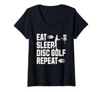 Donna Eat Sleep Disc Golf Repeat Disc Golf Design Maglietta con Collo a V