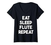 Donna Eat Sleep Flute Repeat - Divertente Flauto Maglietta con Collo a V