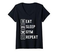 Donna Eat Sleep Gym Repeat Workout Maglietta con Collo a V