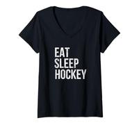 Donna Eat Sleep Hockey Skate Fast & Shoot Hard Ice-Hockey Ispirato Maglietta con Collo a V