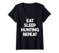 Donna Eat Sleep Hunting Repeat - Caccia Divertente Maglietta con Collo a V