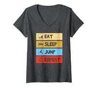 Donna Eat Sleep Jump Repeat Roller Stunt Scooter Maglietta con Collo a V, Grigio Scuro, XL