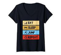 Donna Eat Sleep Jump Repeat Roller Stunt Scooter Maglietta con Collo a V, Nero, L