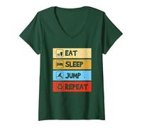 Donna Eat Sleep Jump Repeat Roller Stunt Scooter Maglietta con Collo a V, Verde Foresta, XL
