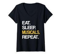 Donna Eat Sleep Musical Repeat Broadway Theatre Maglietta con Collo a V