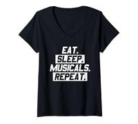 Donna Eat Sleep Musicals Ripeti Maglietta con Collo a V