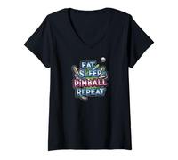 Donna Eat Sleep Pinball Repeat Arcade Gaming Fan Design Maglietta con Collo a V