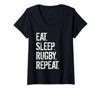 Donna Eat Sleep Rugby Repeat Maglietta con Collo a V