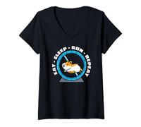 Donna Eat Sleep Run Repeat Hamster Wheel Ruota del Criceto Maglietta con Collo a V