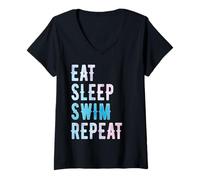Donna Eat Sleep Swim Repeat - Ottima idea per i nuotatori - Acquerello Maglietta con Collo a V