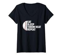 Donna Eat Sleep Throw Heat Repeat Fastball Pitcher Baseball Maglietta con Collo a V