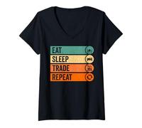 Donna Eat Sleep Trade Repeat Maglietta con Collo a V