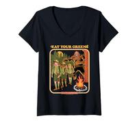 Donna Eat Your Greens Bigfoot Sasquatch Retro Funny Adult Humor Maglietta con Collo a V