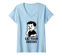 Donna Eat Your Greens Funny Vegetable Maglietta con Collo a V