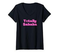 Donna Ebraico Ebraico Arabo Totally Sababa Totally Awesome Rosa Maglietta con Collo a V
