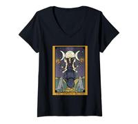 Donna Ecate La Luna Tarocchi Dea Stregoneria Pagana Wiccan Maglietta con Collo a V
