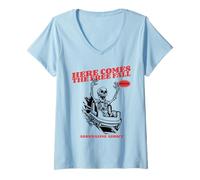 Donna Ecco Che Arriva la Caduta Libera (Grafica Divertente) Maglietta con Collo a V