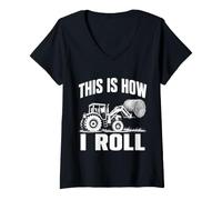 Donna Ecco Come Faccio rotolare Funny Farmer Tractor Hay Bale Maglietta con Collo a V