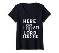 Donna Eccomi Signore Mandami Print Christian Maglietta con Collo a V