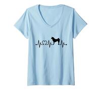 Donna ECG Heartbeat Akita Inu Ken Pulse Proprietario Giapponese Maglietta con Collo a V