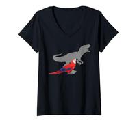 Donna Eclectus Pappagallo con T Rex Shadow Bird Lovers Maglietta con Collo a V