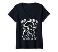 Donna Eclissi Solare Totale 2026 Maglietta Spagna Toro Maglietta con Collo a V