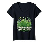 Donna Eco Conscious City Nature Graphic- Green the Streets Maglietta con Collo a V