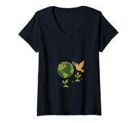 Donna Eco Earth Day - Pace, Planet & Sustainability Design Maglietta con Collo a V
