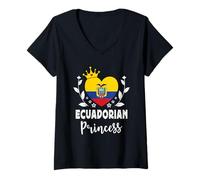 Donna Ecuadorian Princess Ecuador Flag Proud Ecuadorian Girl Maglietta con Collo a V