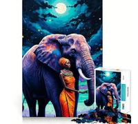 Donna ed elefante sotto il cielo notturno - Puzzle da 1000 pezzi - Divertimento e allenamento mentale - Pezzi a incastro precisi - Un hobby affascinante per i momenti di svago (50x75cm)
