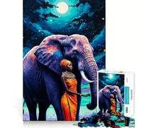 Donna ed elefante sotto il cielo notturno - Puzzle da 1000 pezzi per adulti,gioco di potenziamento mentale,taglio laser per un incastro perfetto,divertimento in famiglia,attività serale (38x26cm)