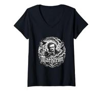 Donna Edgar Allan Poe A Descent Into The Maelstrom Gothic Maglietta con Collo a V
